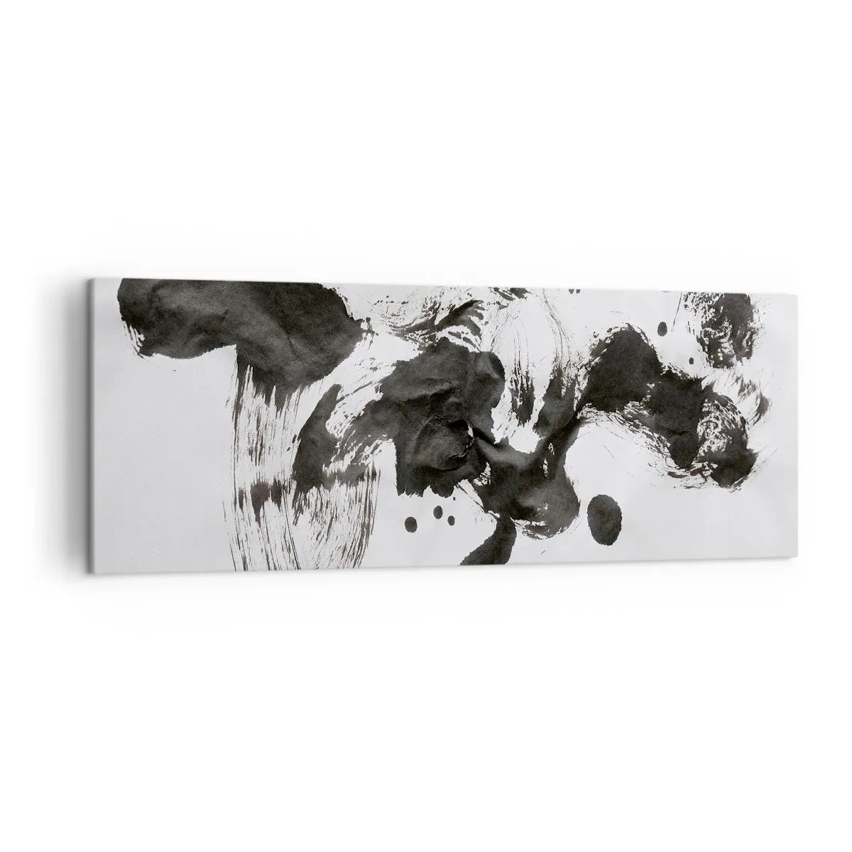 Cuadro sobre lienzo - Impresión de Imagen - Composición abstracta de manchas negras sobre fondo blanco. - 140x50cm - ¿Un método en la locura? - Decoración de pared moderna para salón y dormitorio ARTTOR