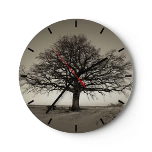 Reloj de pared - Reloj de vidrio - Un árbol solitario en un campo abierto en tonos sepia. - 30x30cm - De aquí a la eternidad - Decoración de pared moderna para salón, cocina y dormitorio ARTTOR