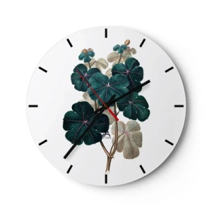Reloj de pared - Reloj de vidrio - Dibujo botánico con hojas en tonos verdes y morados. - 30x30cm - De un viejo herbario - Decoración de pared moderna para salón, cocina y dormitorio ARTTOR