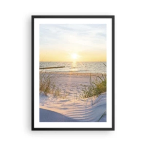 Póster en marco negro - Playa al atardecer con vistas al mar - 50x70cm - El sonido del mar, el canto de los pájaros, una playa virgen entre las dunas... - Decoración de pared moderna para salón y dormitorio ARTTOR