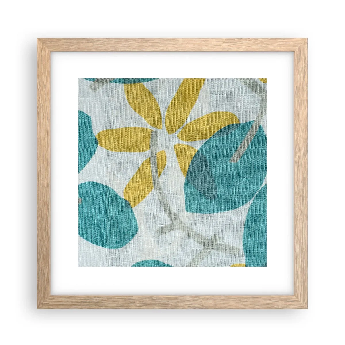Póster en marco roble claro - Entre hojas azules - 30x30 cm