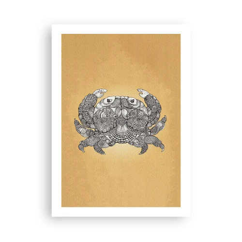 Póster - Ilustración decorativa de un cangrejo con un delicado patrón sobre un fondo dorado. - 50x70cm - Cuentos del Sr. Cangrejo - Decoración de pared moderna para salón y dormitorio ARTTOR