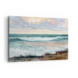 Cuadro sobre lienzo - Impresión de Imagen - Olas del mar contra un cielo nublado al atardecer - 120x80cm - Aquí suavizarás tu alma - Decoración de pared moderna para salón y dormitorio ARTTOR