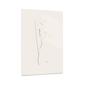 Cuadro sobre vidrio - Impresiones sobre Vidrio - Un dibujo lineal sutil de una silueta sobre un fondo claro. - 70x100cm - La forma del deseo - Decoración de pared moderna para salón y dormitorio ARTTOR