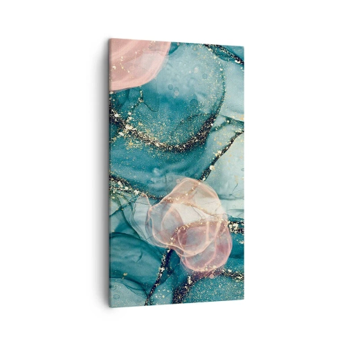 Cuadro sobre lienzo - Impresión de Imagen - Seda azul, tul rosa - 45x80 cm