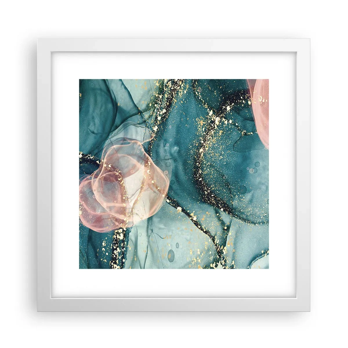 Póster en marco blanco - Seda azul, tul rosa - 30x30 cm