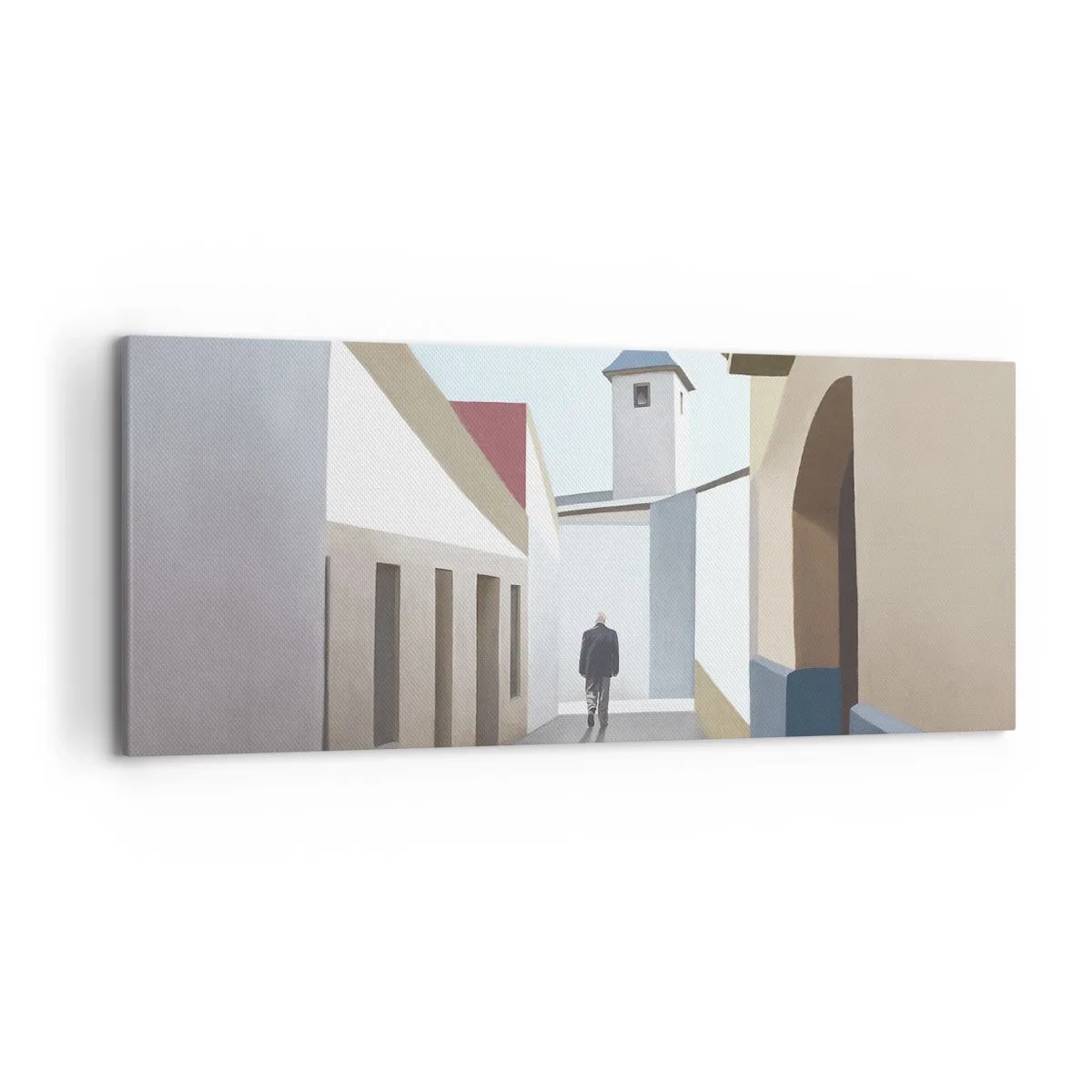 Cuadro sobre lienzo - Impresión de Imagen - Una calle minimalista con la silueta de un hombre al fondo. - 120x50cm - Paseo soleado - Decoración de pared moderna para salón y dormitorio ARTTOR