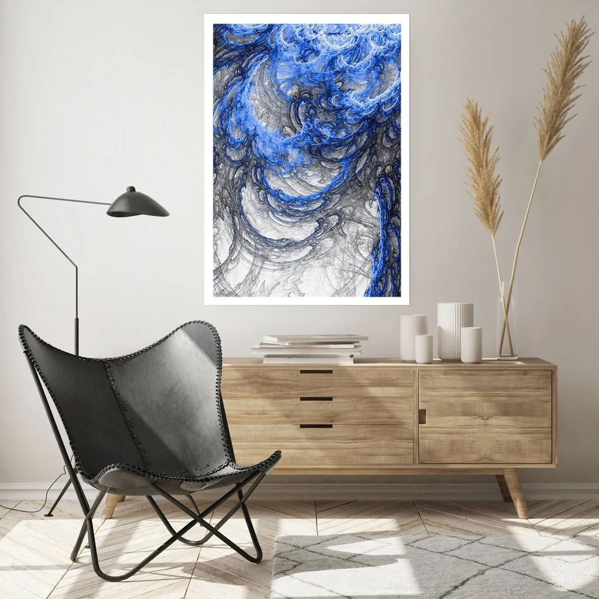 Póster - Ondas abstractas en tonos azules y grises - 50x70cm - El nacimiento de una ola - Decoración de pared moderna para salón y dormitorio ARTTOR