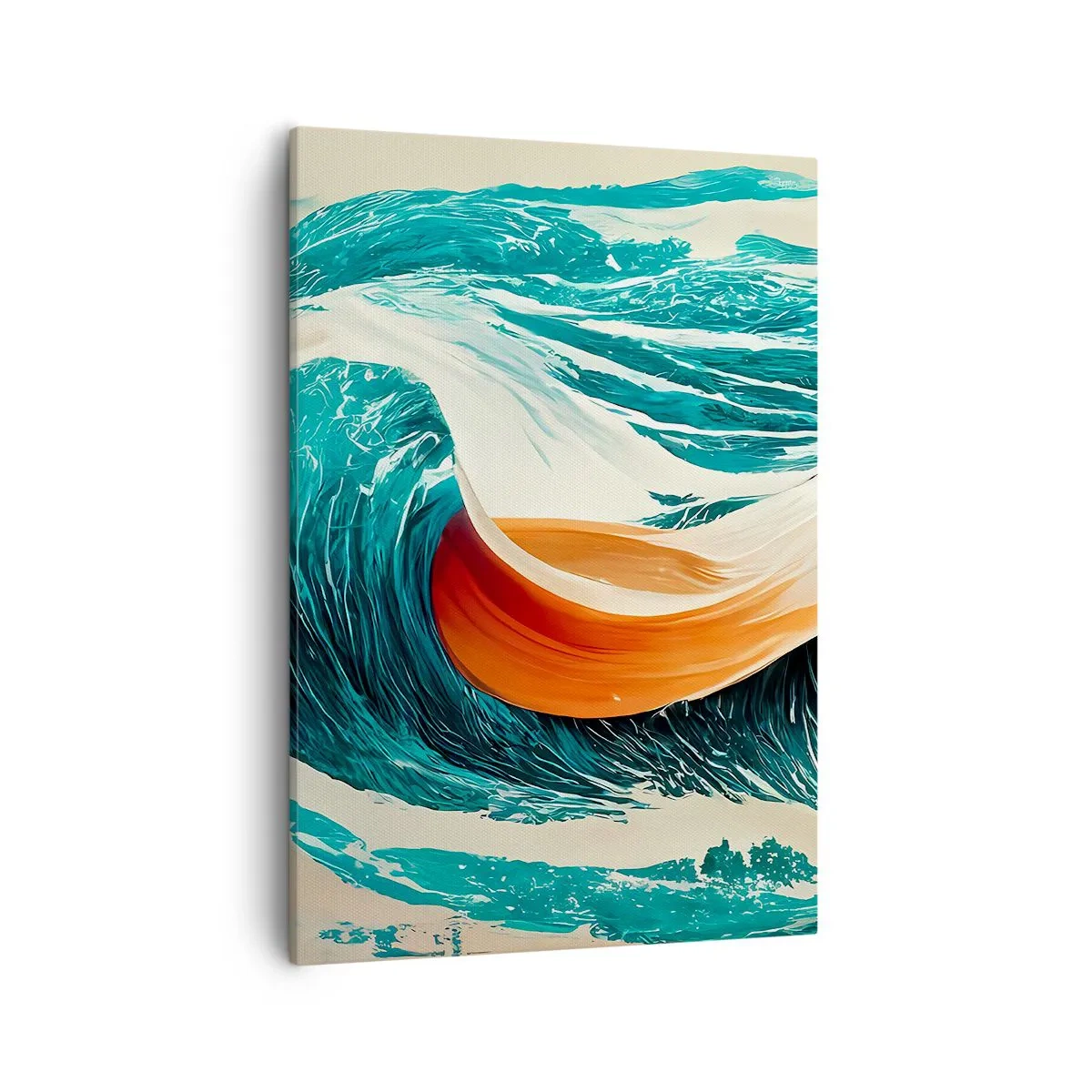 Cuadro sobre lienzo - Impresión de Imagen - Olas marinas dinámicas con cinta abstracta - 50x70cm - El sueño de un surfista - Decoración de pared moderna para salón y dormitorio ARTTOR