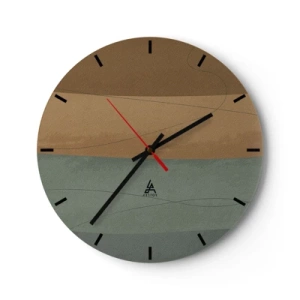 Reloj de pared - Reloj de vidrio - Rayas minimalistas en tonos marrones y verdes. - 30x30cm - Composición horizontal - Decoración de pared moderna para salón, cocina y dormitorio ARTTOR
