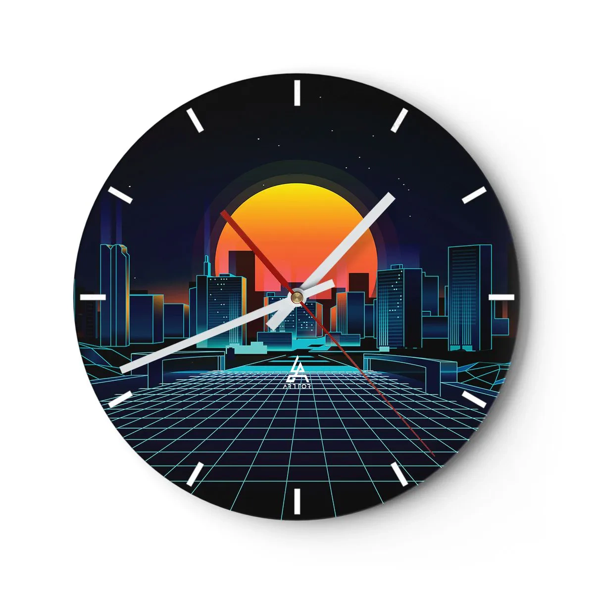 Reloj de pared - Reloj de vidrio - Paisaje urbano retrofuturista con luces de neón y puesta de sol. - 30x30cm - ¿Todavía deseas volver a la realidad? - Decoración de pared moderna para salón, cocina y dormitorio ARTTOR