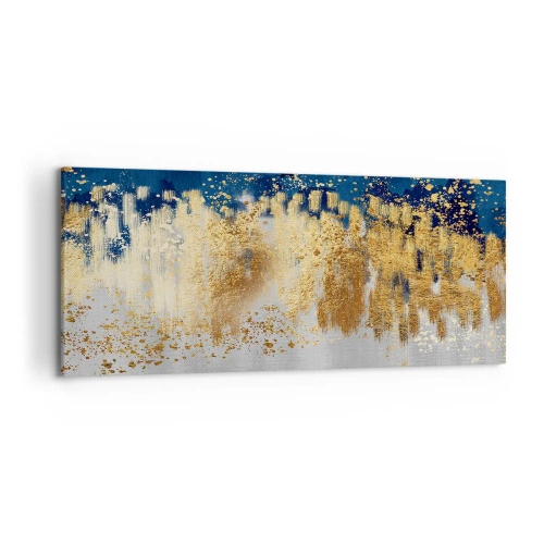 Cuadro sobre lienzo - Impresión de Imagen - Una composición abstracta en tonos dorados y azul marino. - 120x50cm - Composición moderna con chispas - Decoración de pared moderna para salón y dormitorio ARTTOR