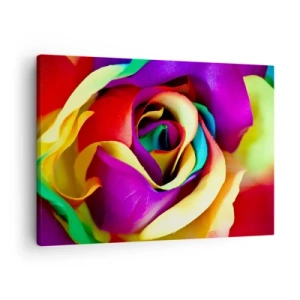 Cuadro sobre lienzo - Impresión de Imagen - Una rosa colorida en tonos arcoíris. - 70x50cm - Es imposible - Decoración de pared moderna para salón y dormitorio ARTTOR