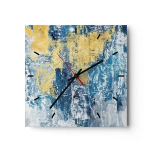 Reloj de pared - Reloj de vidrio - Abstracción en tonos azules y amarillos - 30x30cm - Una abstracción serena - Decoración de pared moderna para salón y dormitorio ARTTOR