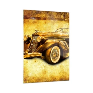 Cuadro sobre vidrio - Impresiones sobre Vidrio - Coche descapotable vintage sobre un fondo vintage - 50x70cm - La élite de la élite - Decoración de pared moderna para salón y dormitorio ARTTOR
