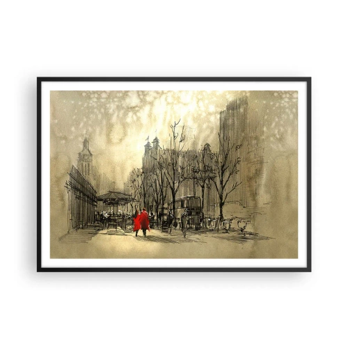 Póster en marco negro - Una figura roja en un entorno urbano nostálgico - 100x70cm - Cita en la niebla de Londres - Decoración de pared moderna para salón y dormitorio ARTTOR