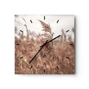 Reloj de pared - Reloj de vidrio - Hierbas doradas con el paisaje otoñal como telón de fondo - 30x30cm - El otoño ya está en los campos - Decoración de pared moderna para salón y dormitorio ARTTOR