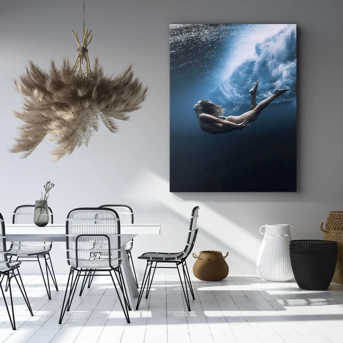 Cuadro sobre lienzo - Impresión de Imagen - Fotografía submarina con una mujer y burbujas de aire. - 70x100cm - Una sirena contemporánea - Decoración de pared moderna para salón y dormitorio ARTTOR