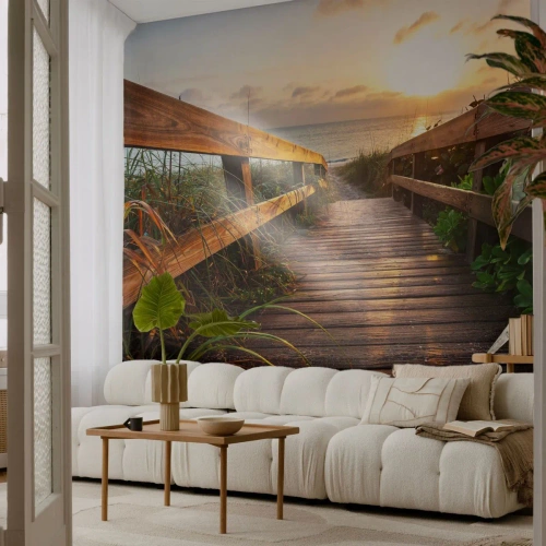 Fotomural personalizado Premium Sand - Y directamente a la orilla - Paisaje, Mar, Puente de madera