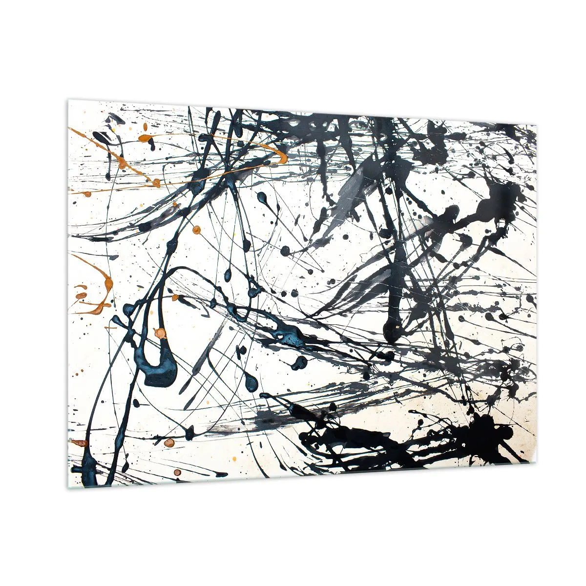 Cuadro sobre vidrio - Impresiones sobre Vidrio - Salpicaduras de pintura dinámicas sobre un fondo blanco - 100x70cm - Abstracción expresionista - Decoración de pared moderna para salón y dormitorio ARTTOR