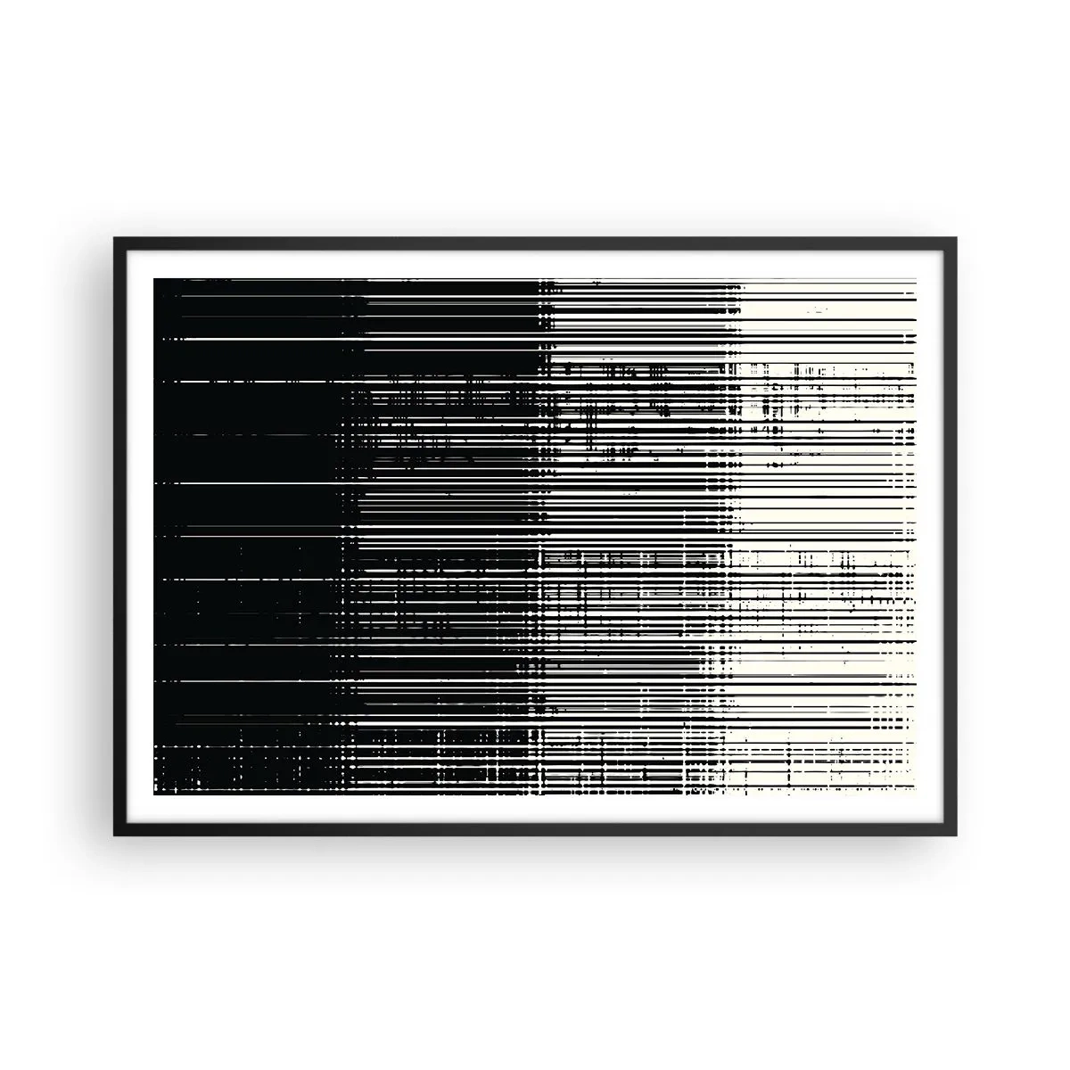 Póster en marco negro - Composición abstracta de líneas en blanco y negro contrastantes. - 100x70cm - Ondas y vibraciones - Decoración de pared moderna para salón y dormitorio ARTTOR