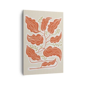 Cuadro sobre lienzo - Impresión de Imagen - Un motivo de hojas minimalista en tonos naranja y verde. - 70x100cm - Folk y coral - Decoración de pared moderna para salón y dormitorio ARTTOR