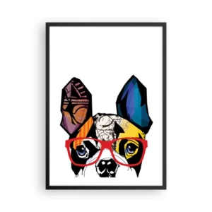 Póster en marco negro - Retrato colorido de un perro con gafas. - 50x70cm - El intelectual - Decoración de pared moderna para salón y dormitorio ARTTOR