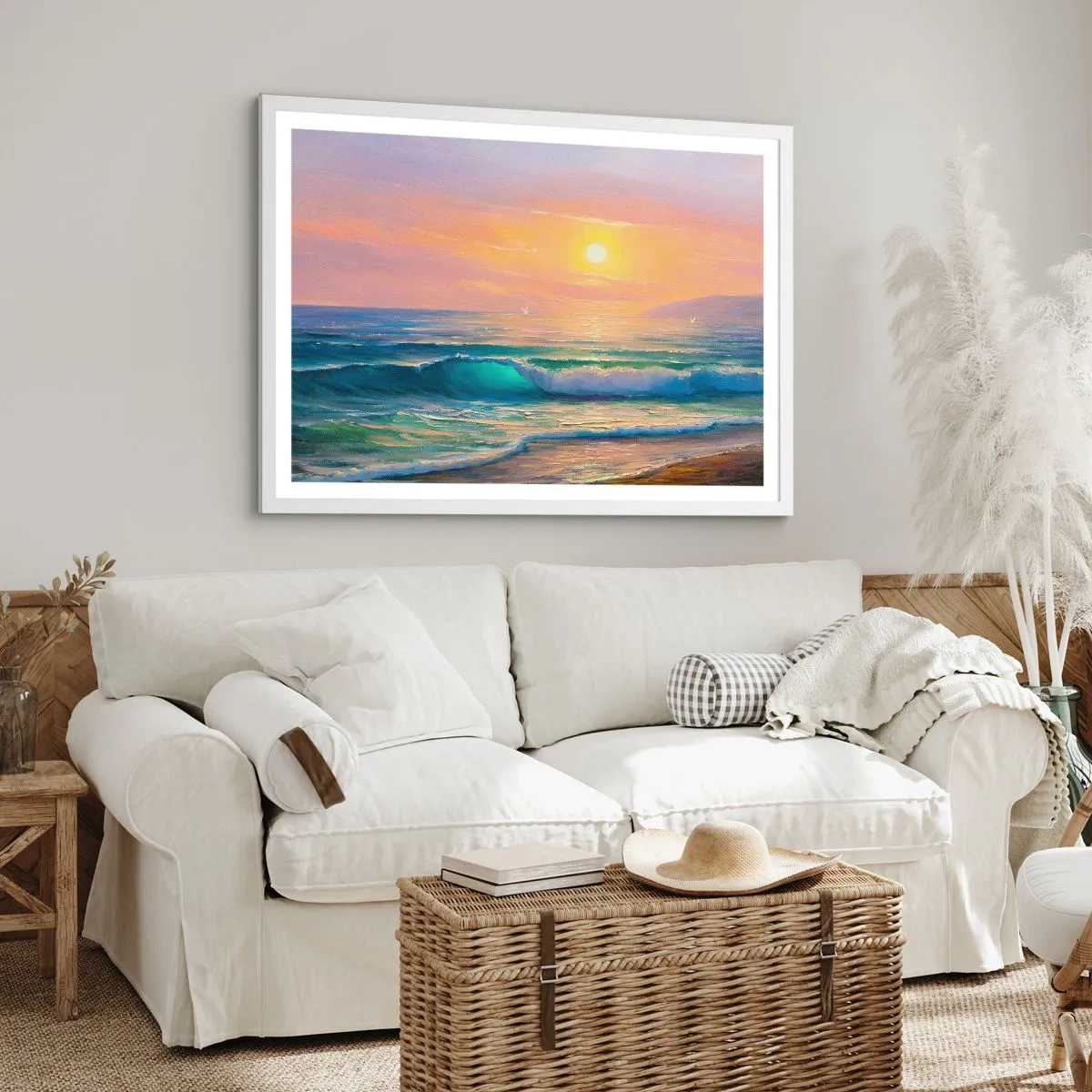 Póster en marco blanco - El canto turquesa de las olas - 100x70 cm