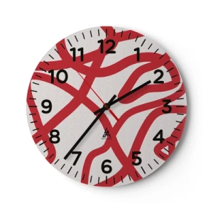 Reloj de pared - Reloj de vidrio - Rojo sobre blanco - 30x30 cm