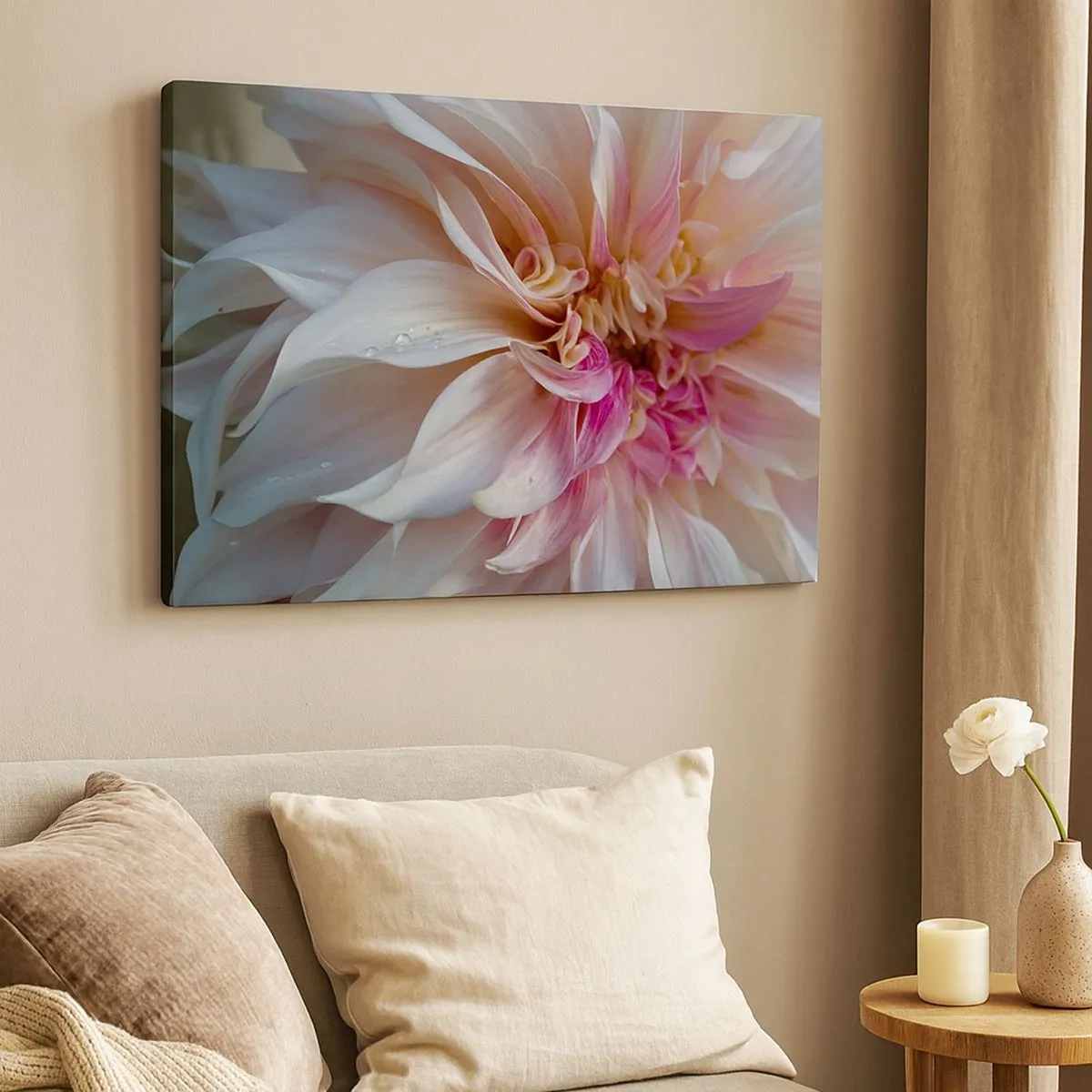 Cuadro sobre lienzo - Impresión de Imagen - Primer plano de delicados pétalos de flores rosas con gotas de agua. - 70x50cm - Frescura floreciente - Decoración de pared moderna para salón y dormitorio ARTTOR