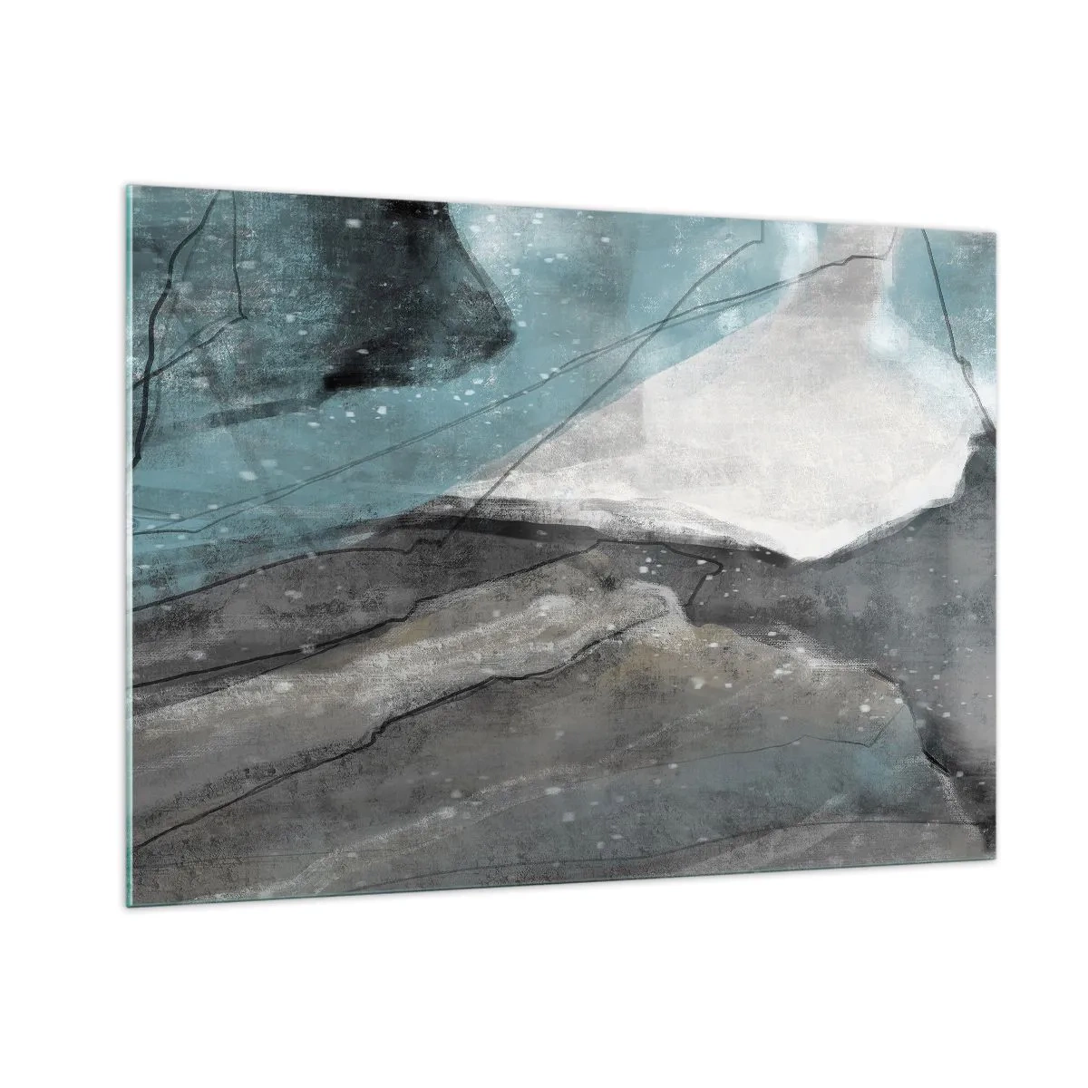 Cuadro sobre vidrio - Impresiones sobre Vidrio - Una representación abstracta de rocas y hielo en una paleta de colores fríos. - 100x70cm - Abstracción: rocas y hielo - Decoración de pared moderna para salón y dormitorio ARTTOR