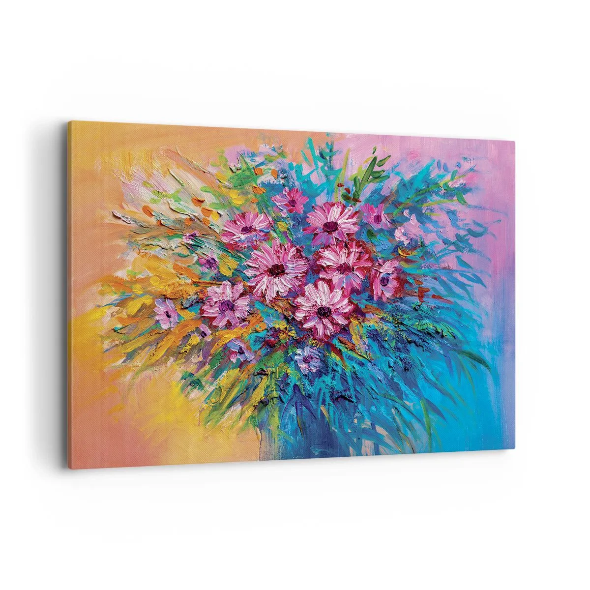 Cuadro sobre lienzo - Impresión de Imagen - Flores de colores en un ramo sobre un fondo de color pastel. - 120x80cm - La energía de la vida - Decoración de pared moderna para salón y dormitorio ARTTOR