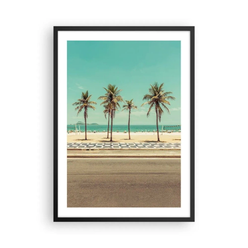 Póster en marco negro - Una playa con palmeras y cielos azules. - 50x70cm - En la playa - Decoración de pared moderna para salón y dormitorio ARTTOR