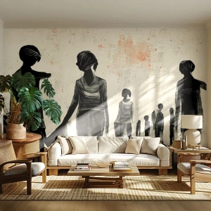 Fotomural Standard Eco - Siluetas de personas sobre un fondo rugoso y texturizado. - 100x70cm - Contra la soledad - Decoración de pared moderna para salón y dormitorio ARTTOR