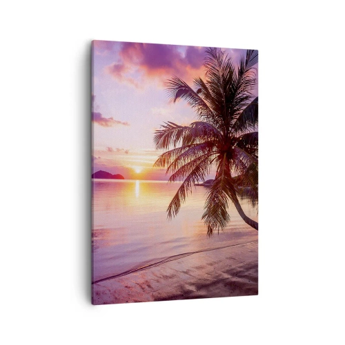 Cuadro sobre lienzo - Impresión de Imagen - Playa tropical con palmeras al atardecer - 50x70cm - Hermosura hasta el horizonte - Decoración de pared moderna para salón y dormitorio ARTTOR