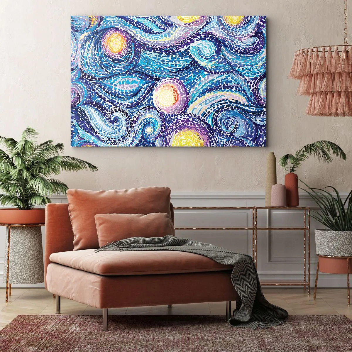 Cuadro sobre lienzo - Impresión de Imagen - Una interpretación artística del cielo estrellado al estilo de Van Gogh - 70x50cm - De un cuadro de Van Gogh - Decoración de pared moderna para salón y dormitorio ARTTOR