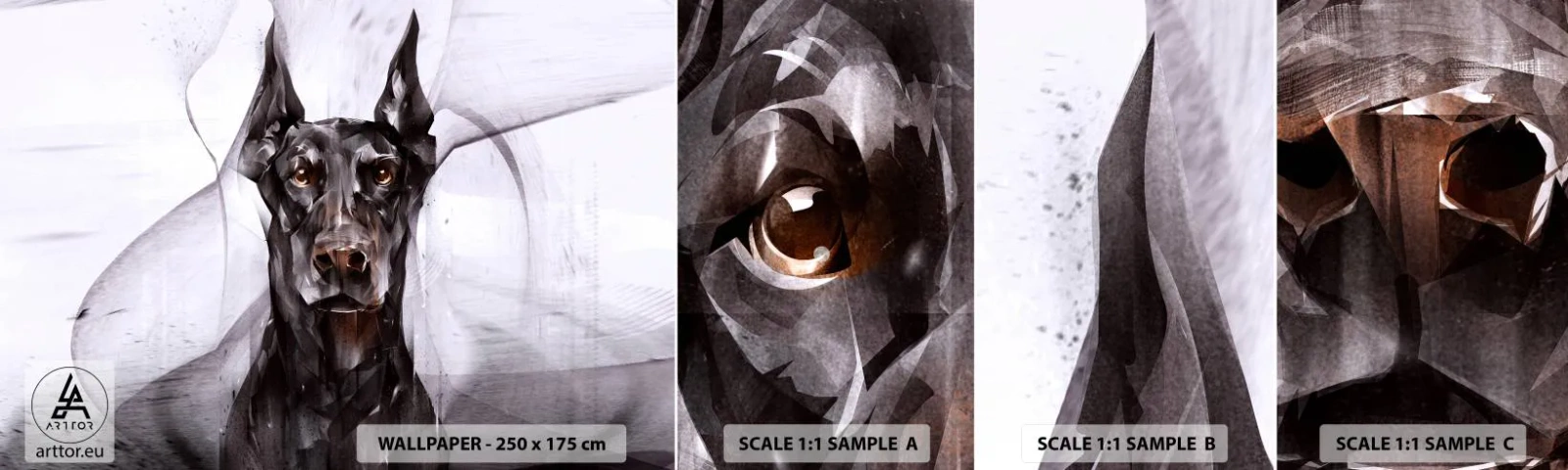 Muestra De Fotomural Standard Eco - Nacido noble - Abstracción, Caballero, Perro - 100x30 cm