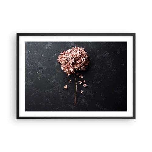 Póster en marco negro - Una delicada flor de hortensia sobre un fondo oscuro. - 70x50cm - Un signo verdaderamente romántico - Decoración de pared moderna para salón y dormitorio ARTTOR
