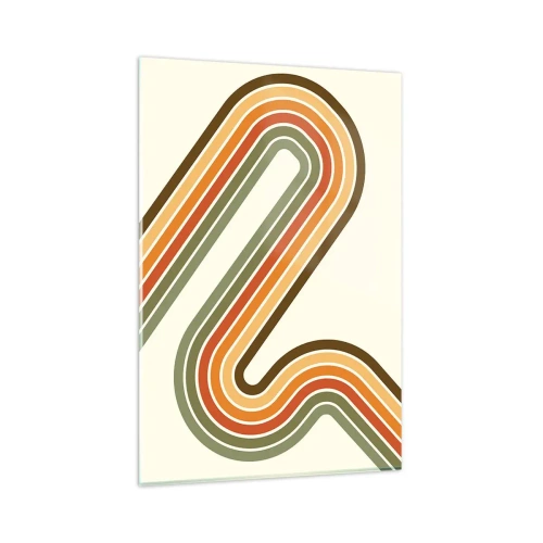 Cuadro sobre vidrio - Impresiones sobre Vidrio - Patrón geométrico en tonos verde, naranja y beige sobre un fondo claro. - 80x120cm - Zigzagueando hasta su destino - Decoración de pared moderna para salón y dormitorio ARTTOR