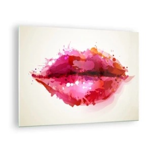 Cuadro sobre vidrio - Impresiones sobre Vidrio - Labios abstractos en colores vibrantes. - 70x50cm - Un tono más rojo - Decoración de pared moderna para salón y dormitorio ARTTOR