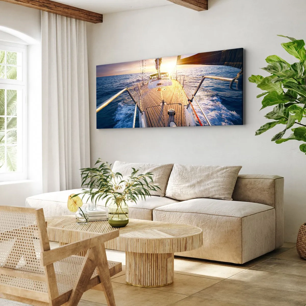 Cuadro sobre lienzo - Impresión de Imagen - Corriendo sobre las olas - 100x40 cm