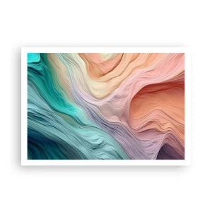 Póster - Ondas abstractas en colores pastel y arcoíris - 100x70cm - Ola arco iris - Decoración de pared moderna para salón y dormitorio ARTTOR
