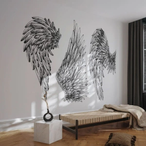 Fotomural Premium Sand - Y puedes convertirte en un ángel - Pluma de ave, Alas, Gráficos - 350x256 cm