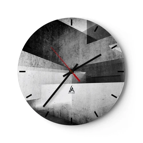 Reloj de pared - Reloj de vidrio - Estructura geométrica en tonos de gris - 30x30cm - La estructura del espacio - Decoración de pared moderna para salón, cocina y dormitorio ARTTOR
