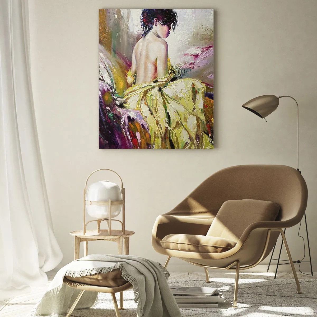 Cuadro sobre vidrio - Impresiones sobre Vidrio - Una escena pictórica de una mujer en una cama en una atmósfera romántica. - 80x120cm - La hermosura y frescura de la flor - Decoración de pared moderna para salón y dormitorio ARTTOR