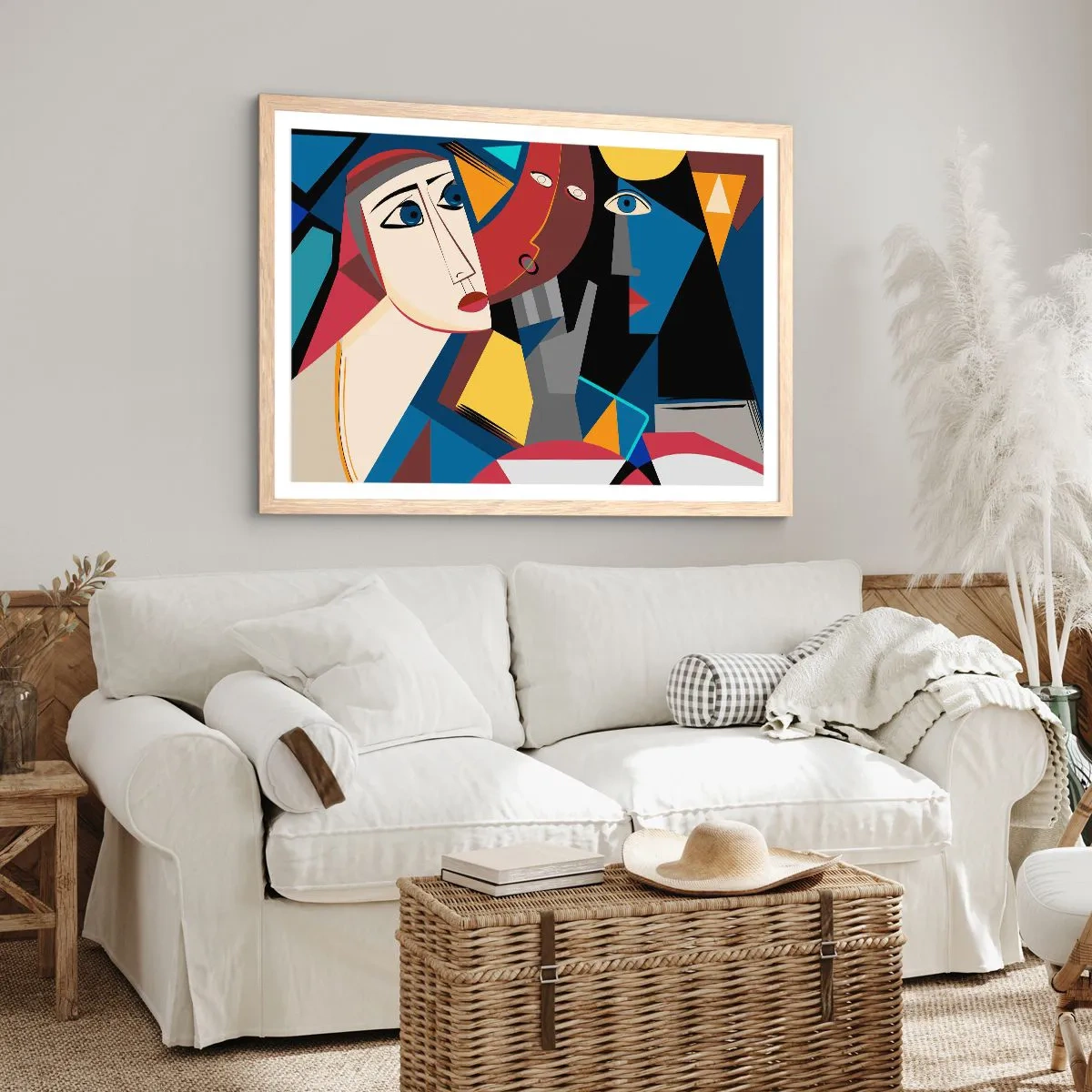 Póster en marco roble claro - Conversación cubista - 100x70 cm