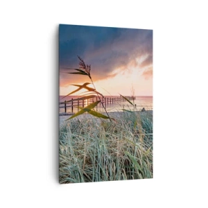 Cuadro sobre lienzo - Impresión de Imagen - Playa al atardecer con hierbas en primer plano - 80x120cm - Bailando con el viento - Decoración de pared moderna para salón y dormitorio ARTTOR