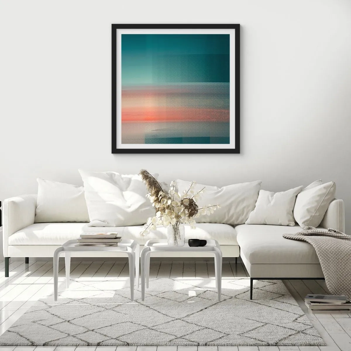 Póster en marco negro - Abstracción: ondas de luz - 30x30 cm