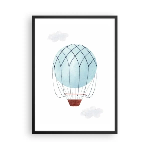 Póster en marco negro - Un globo aerostático de acuarela flotando entre las nubes. - 50x70cm - Acariciando las nubes - Decoración de pared moderna para salón y dormitorio ARTTOR