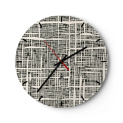 Reloj de pared - Reloj de vidrio - Patrón geométrico negro y crema con puntos irregulares. - 30x30cm - Composición del tejido - Decoración de pared moderna para salón, cocina y dormitorio ARTTOR